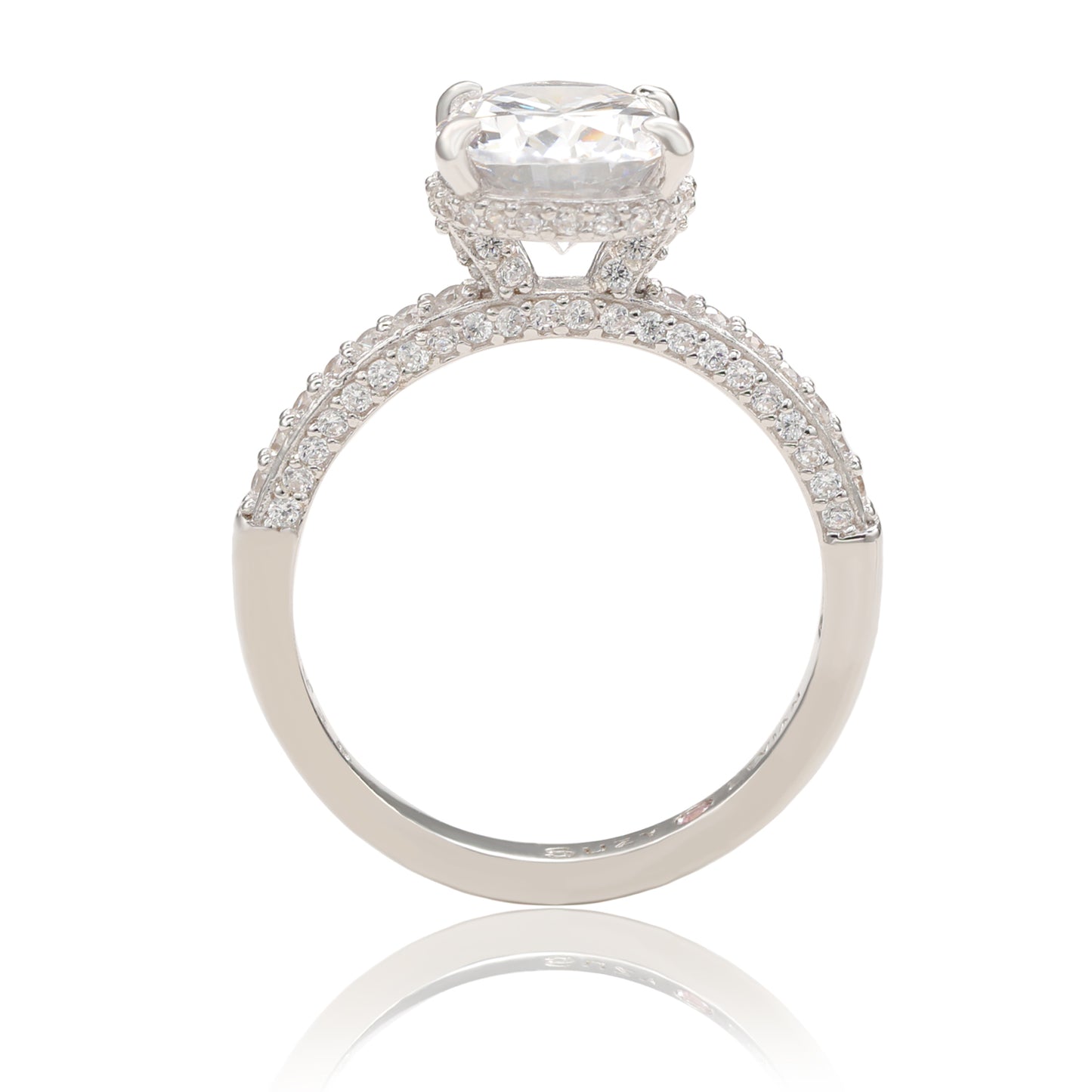 Suzy Levian Sterling Silver Oval Cubic Zirconia Pave Engagement Ring