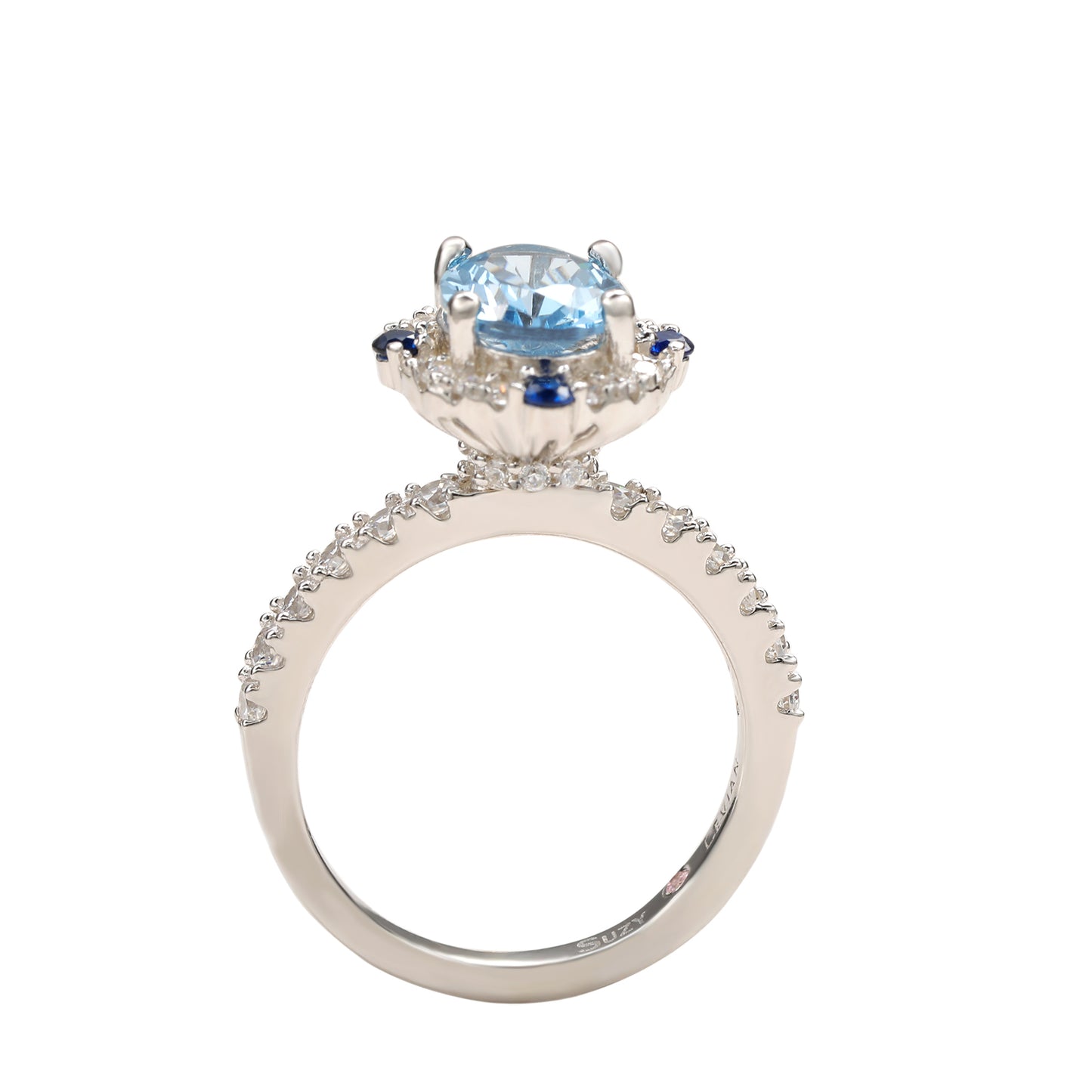 Suzy Levian Sterling Silver Aqua Blue Oval Cubic Zirconia Ring