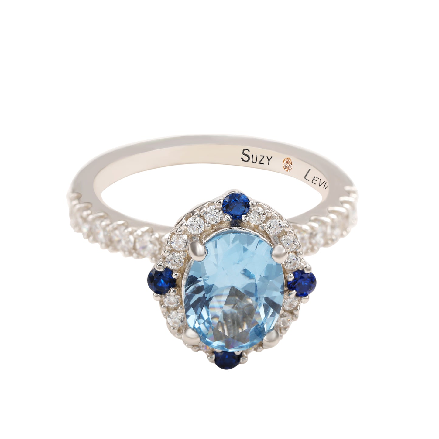 Suzy Levian Sterling Silver Aqua Blue Oval Cubic Zirconia Ring