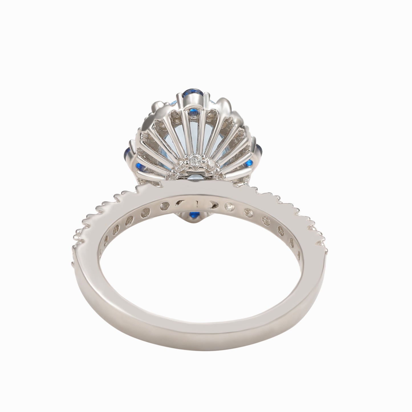 Suzy Levian Sterling Silver Aqua Blue Oval Cubic Zirconia Ring