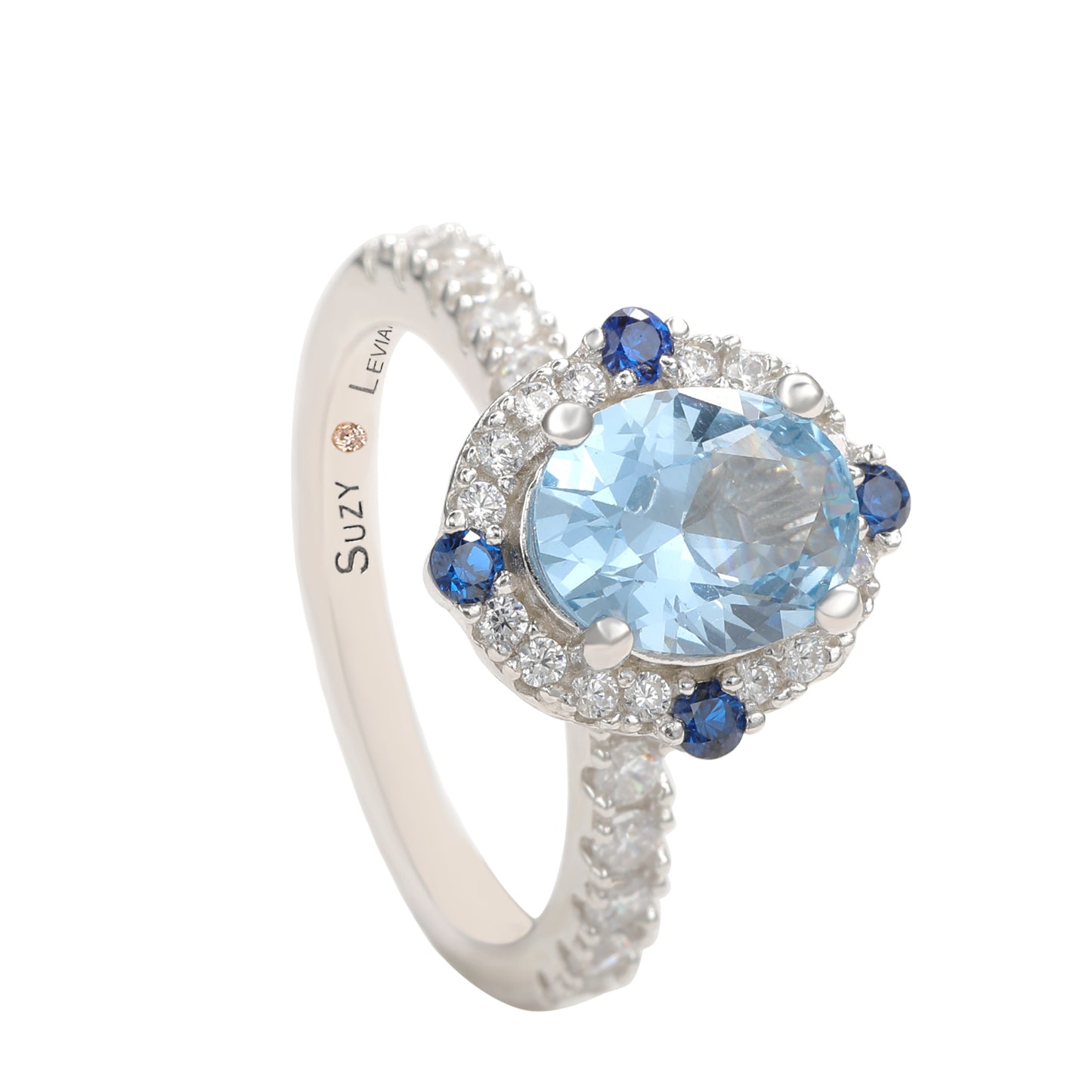 Suzy Levian Sterling Silver Aqua Blue Oval Cubic Zirconia Ring