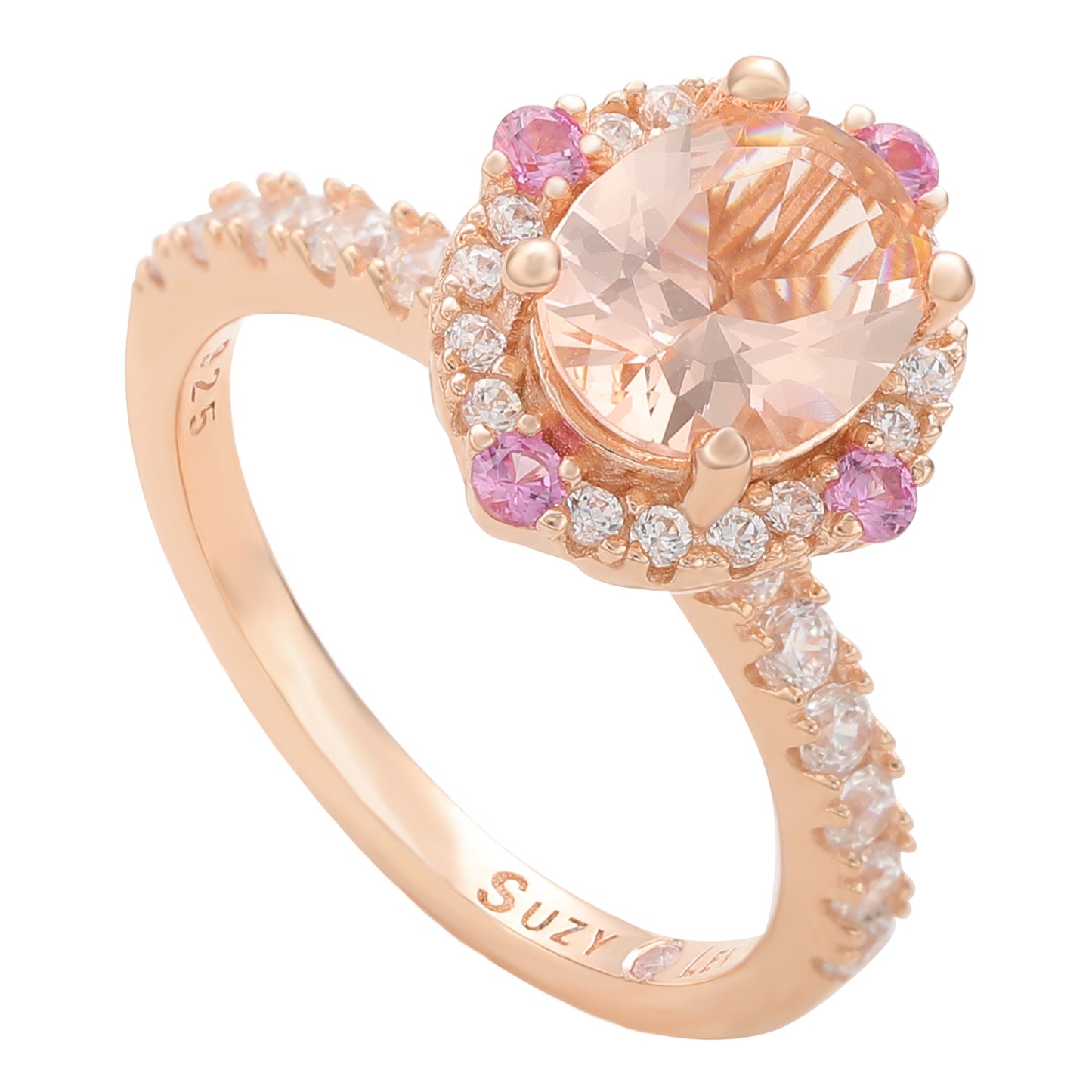 Suzy Levian Sterling Silver Pink Morganite Oval Cubic Zirconia Ring