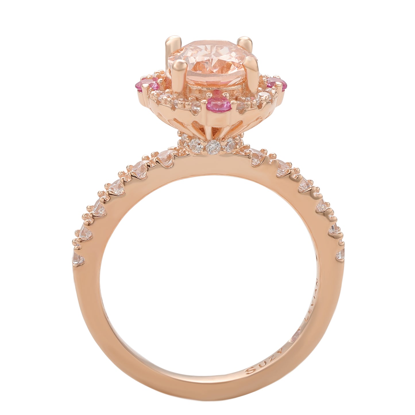 Suzy Levian Sterling Silver Pink Morganite Oval Cubic Zirconia Ring