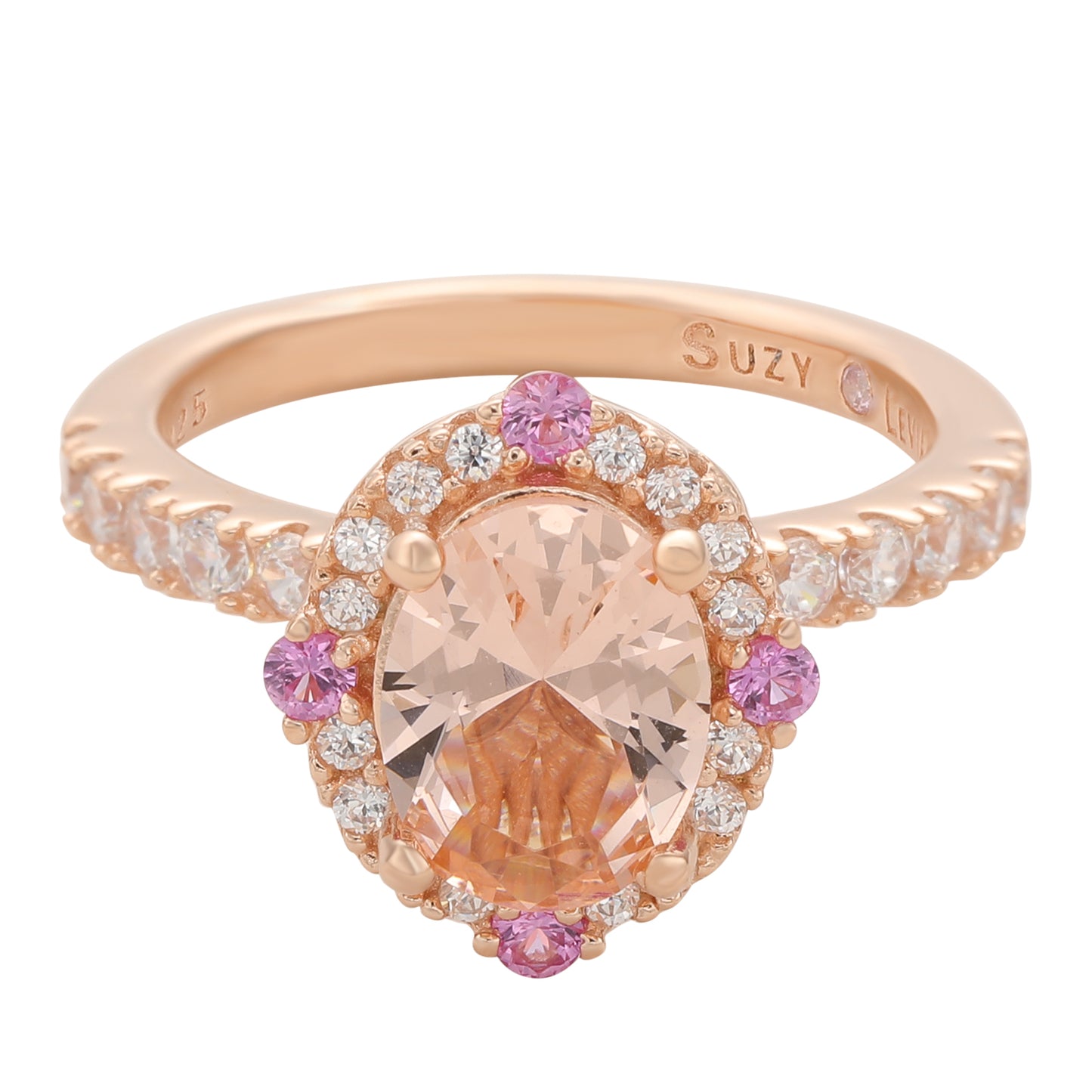 Suzy Levian Sterling Silver Pink Morganite Oval Cubic Zirconia Ring