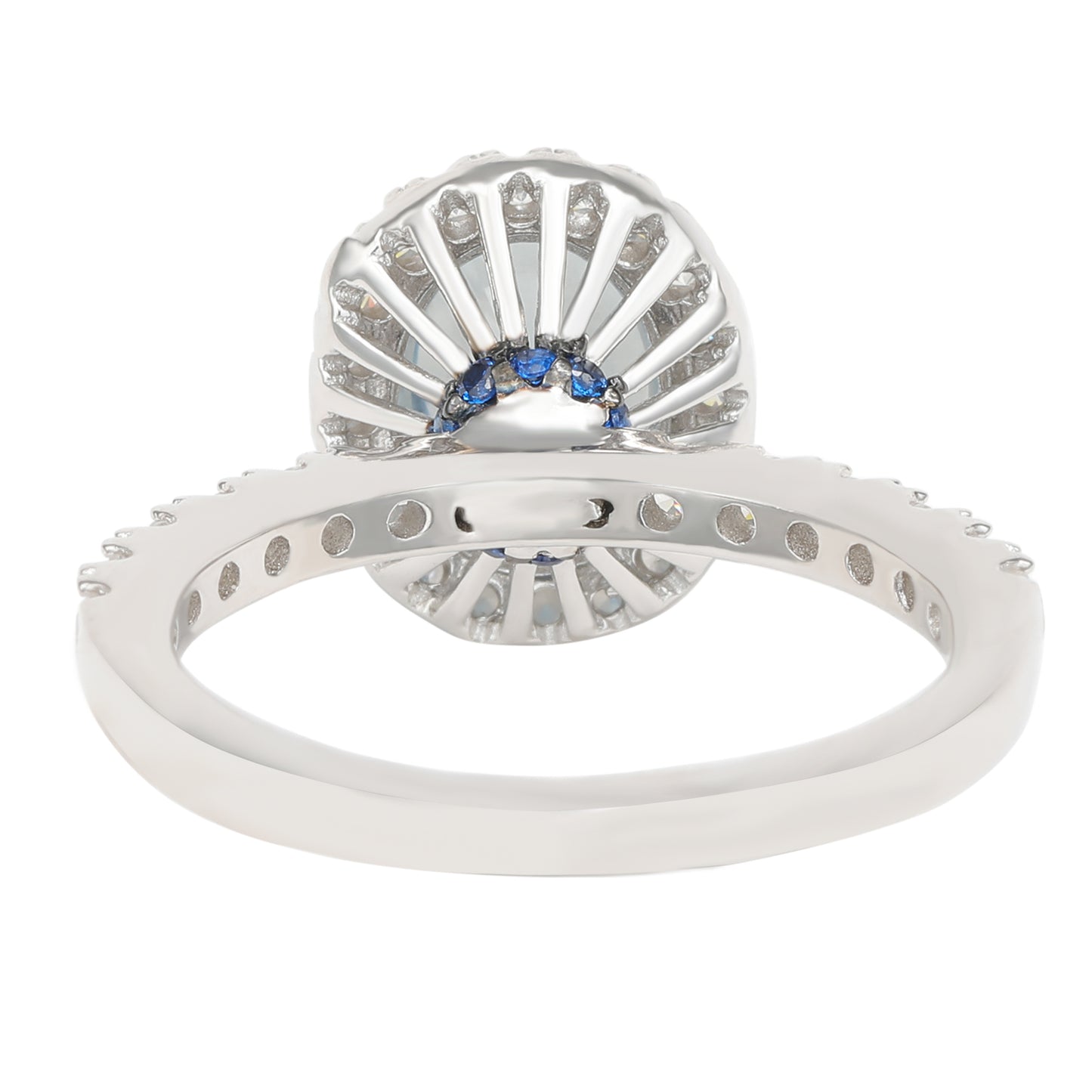 Suzy Levian Sterling Silver Oval Aqua Cubic Zirconia Halo Ring