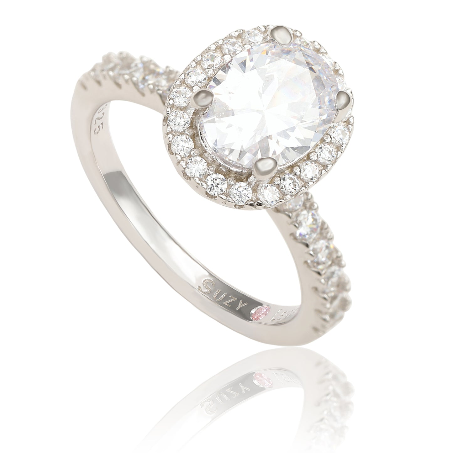 Suzy Levian Sterling Silver Oval White Cubic Zirconia Halo Ring