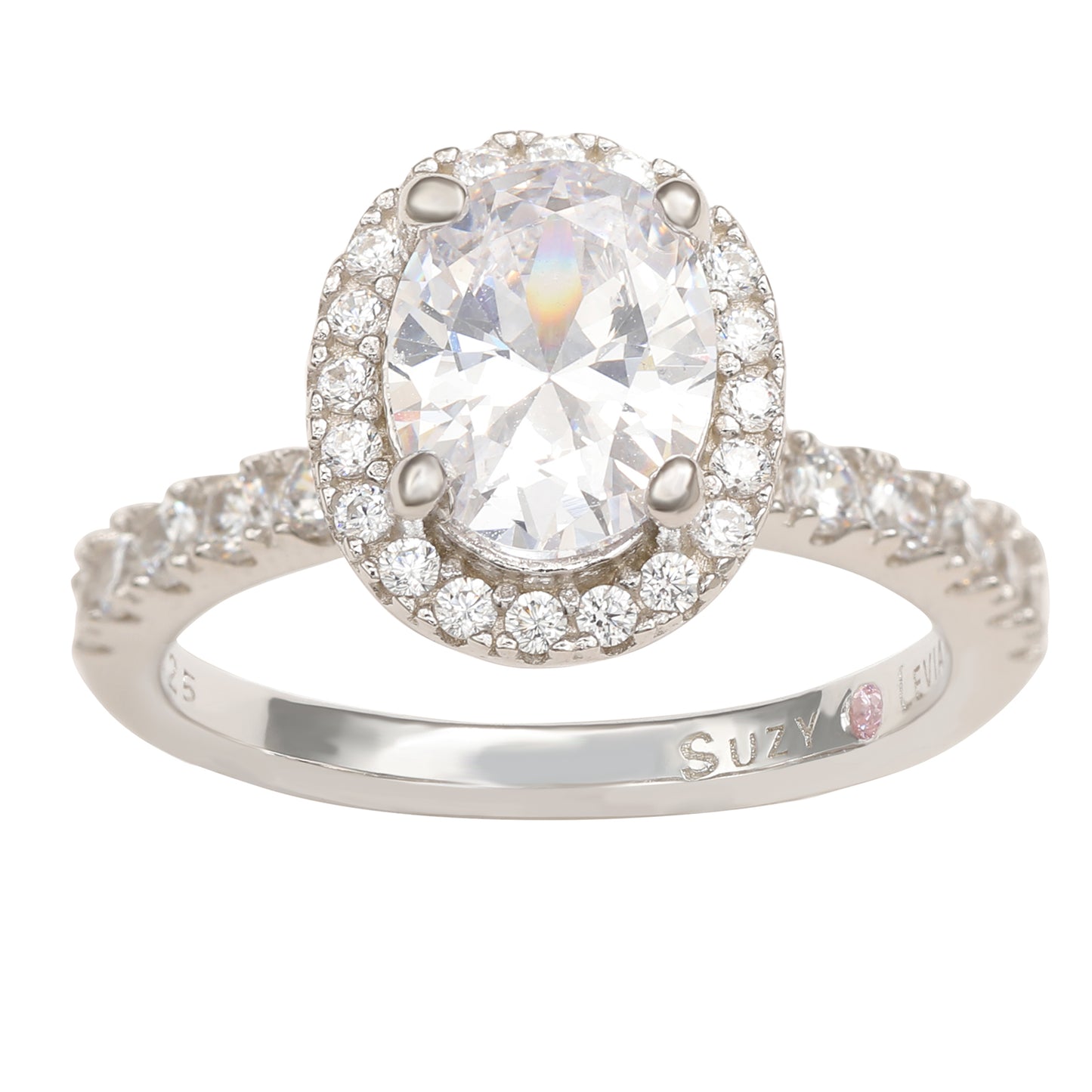 Suzy Levian Sterling Silver Oval White Cubic Zirconia Halo Ring