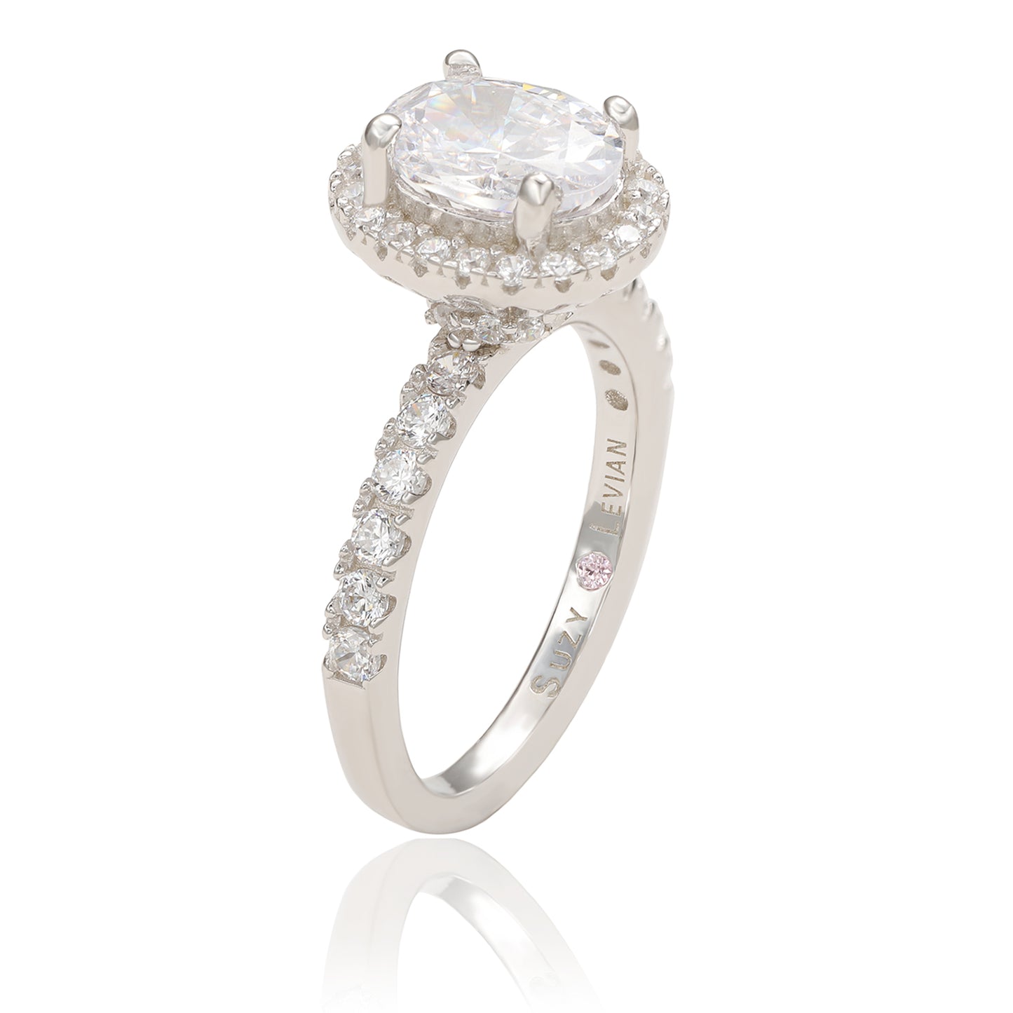 Suzy Levian Sterling Silver Oval White Cubic Zirconia Halo Ring