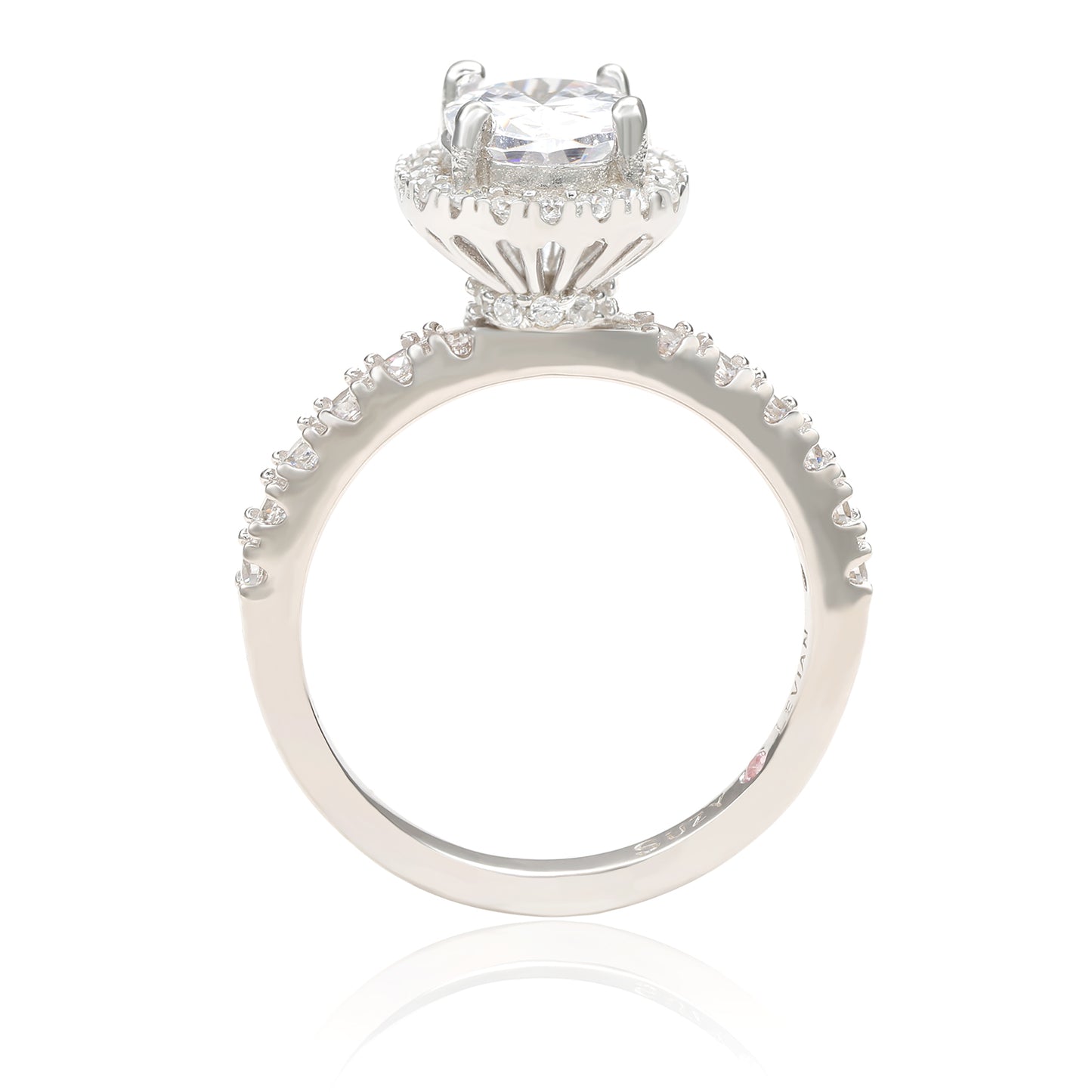 Suzy Levian Sterling Silver Oval White Cubic Zirconia Halo Ring