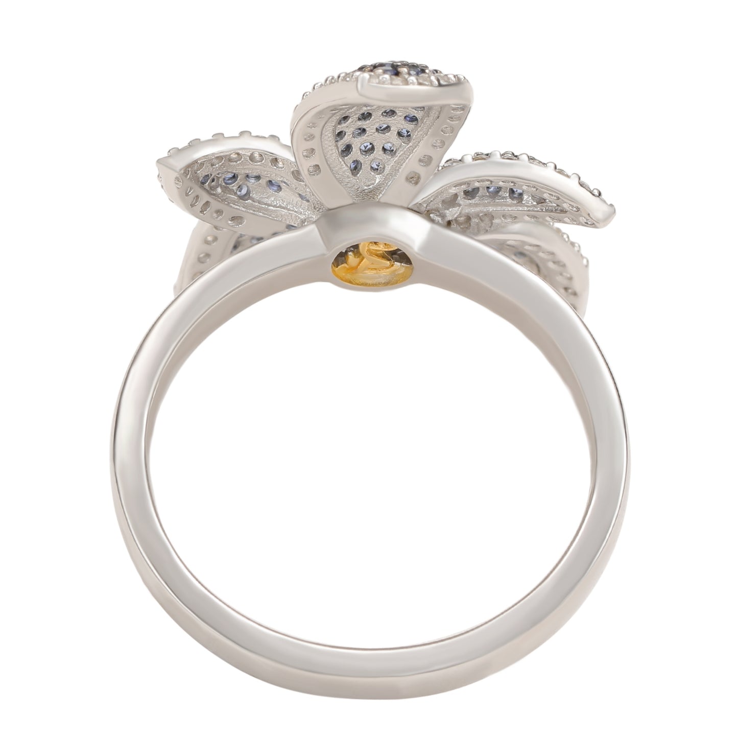 Suzy Levian Sterling Silver Blue Sapphire & White Sapphire Flower Ring