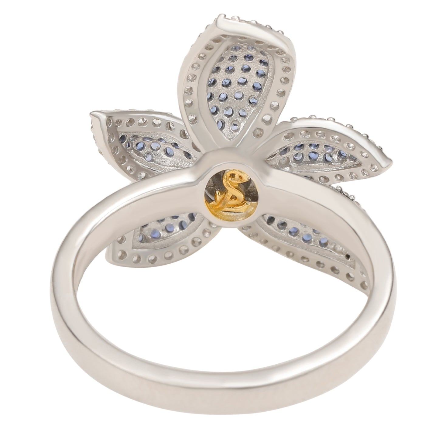 Suzy Levian Sterling Silver Blue Sapphire & White Sapphire Flower Ring
