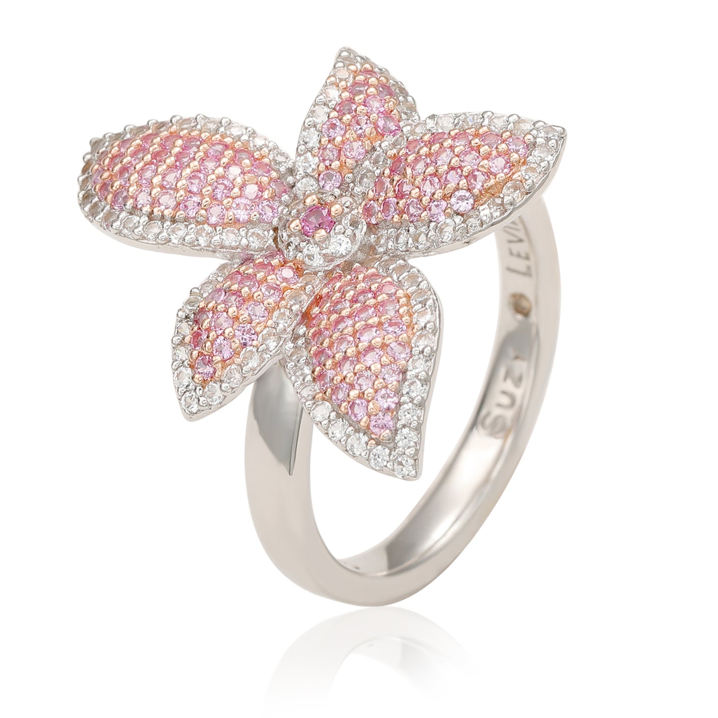 Suzy Levian Sterling Silver Pink Sapphire & White Sapphire Flower Ring