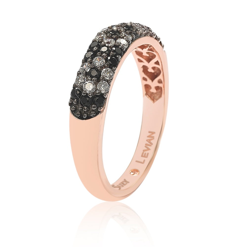 Suzy Levian Floral Black & White Cubic Zirconia in Rose Sterling Silver Half Band