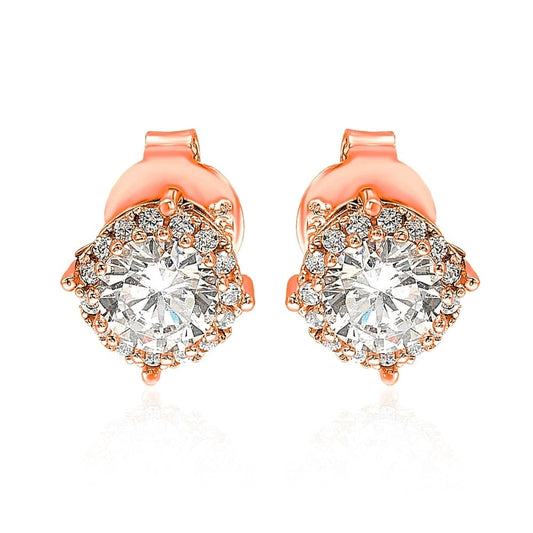 Suzy Levian Rose Sterling Silver White Cubic Zirconia Round Stud Earrings