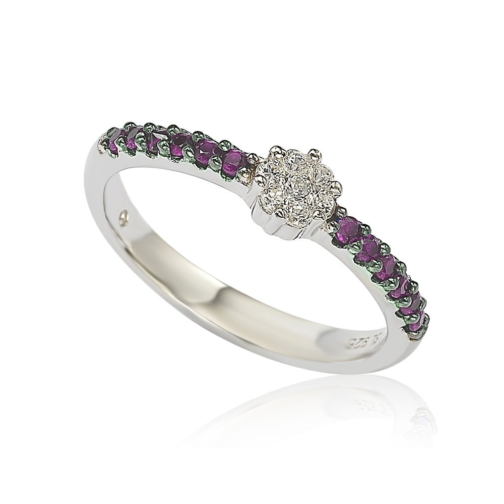 Suzy Levian Red & White Cubic Zirconia Sterling Silver Petite Flower Band