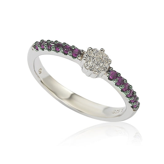 Suzy Levian Red & White Cubic Zirconia Sterling Silver Petite Flower Band