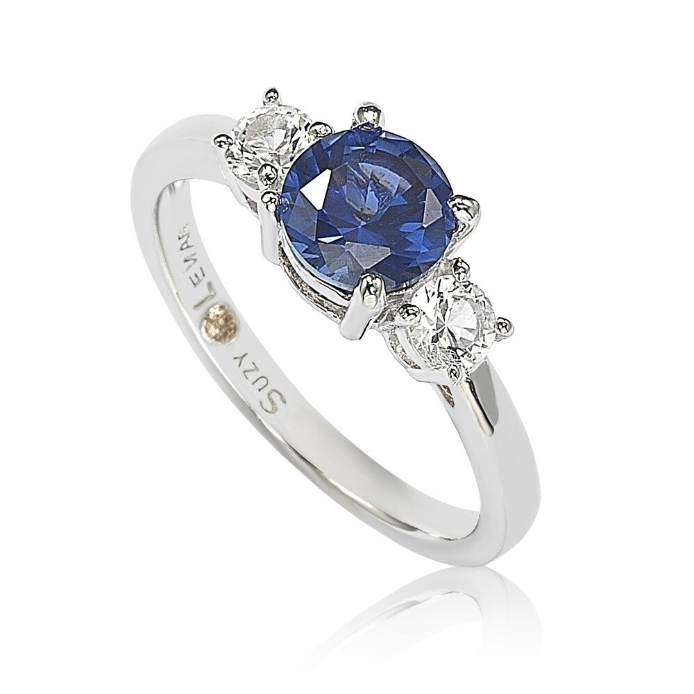 Suzy Levian Sterling Silver Sapphire Diamond Accent Engagement Ring
