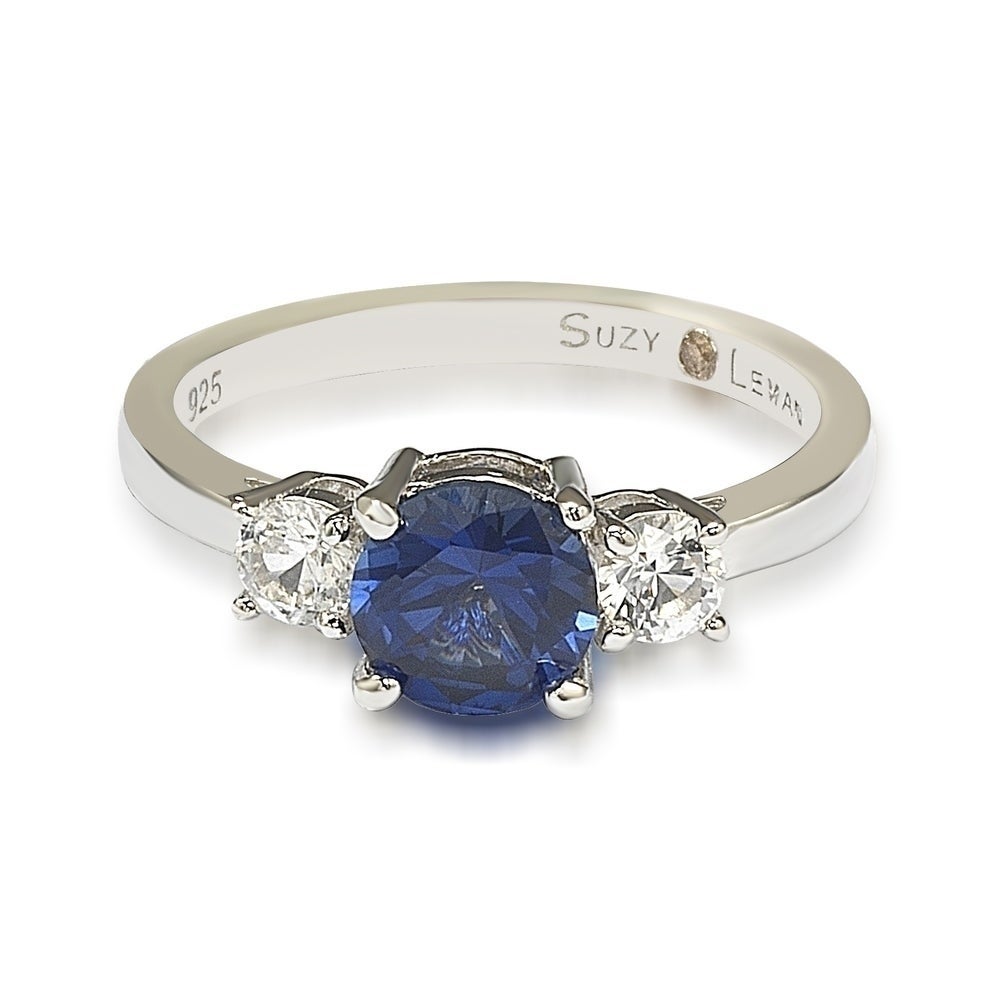 Suzy Levian Sterling Silver Sapphire & Diamond Accent Engagement Ring
