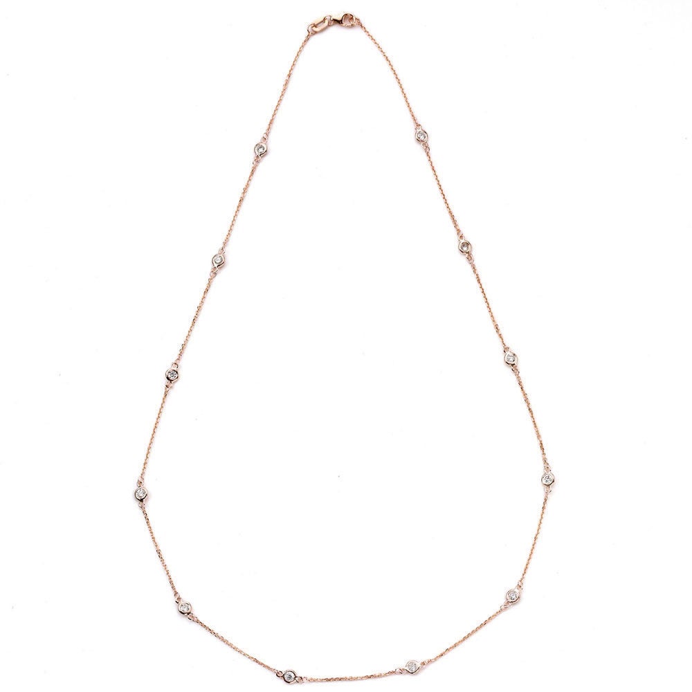 Suzy Levian 14K Rose Gold 1/3ct TDW Bezel Diamond Station Necklace