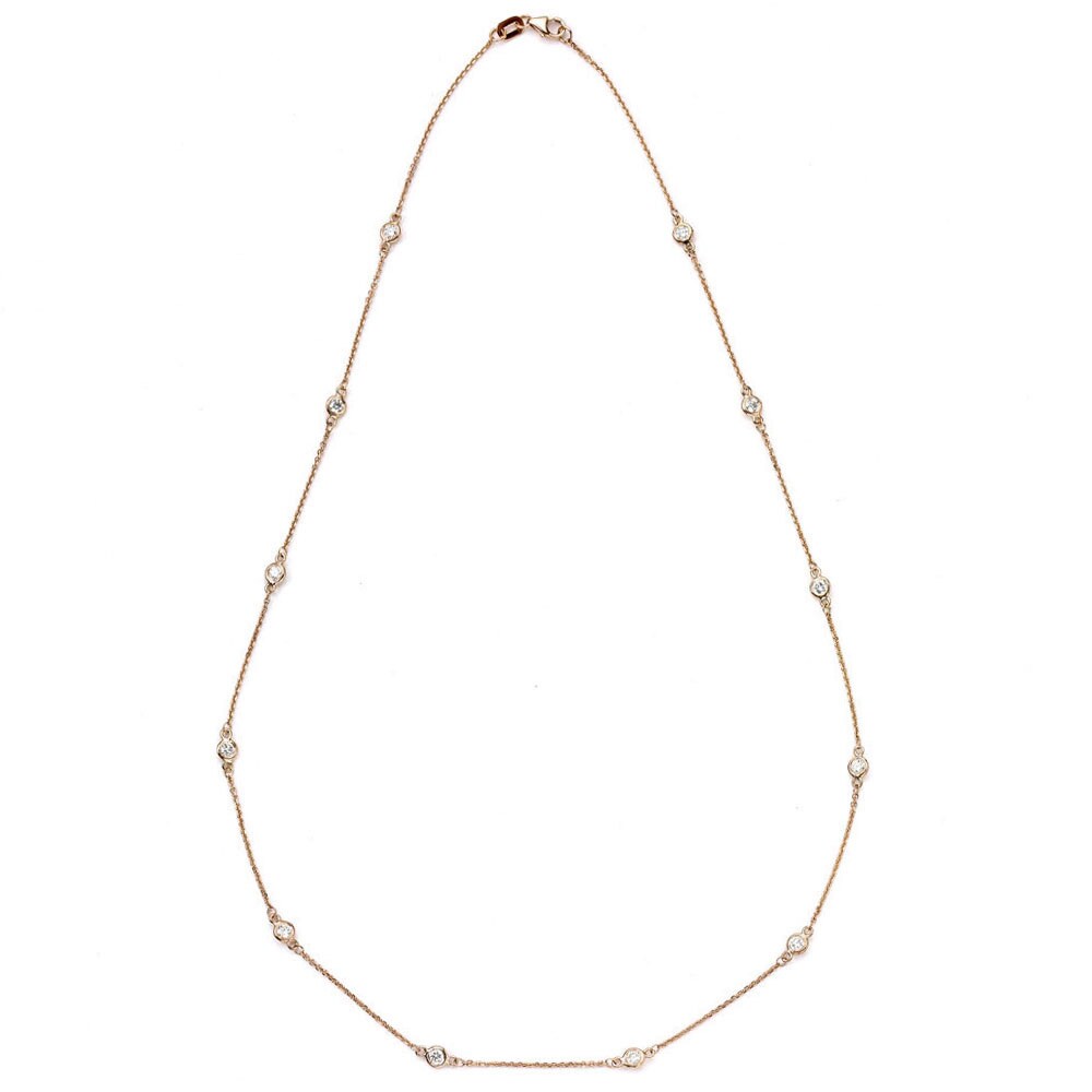 Suzy Levian 0.40 ct TDW 14k Rose Gold Bezel Diamonds by the Yard Station Necklace