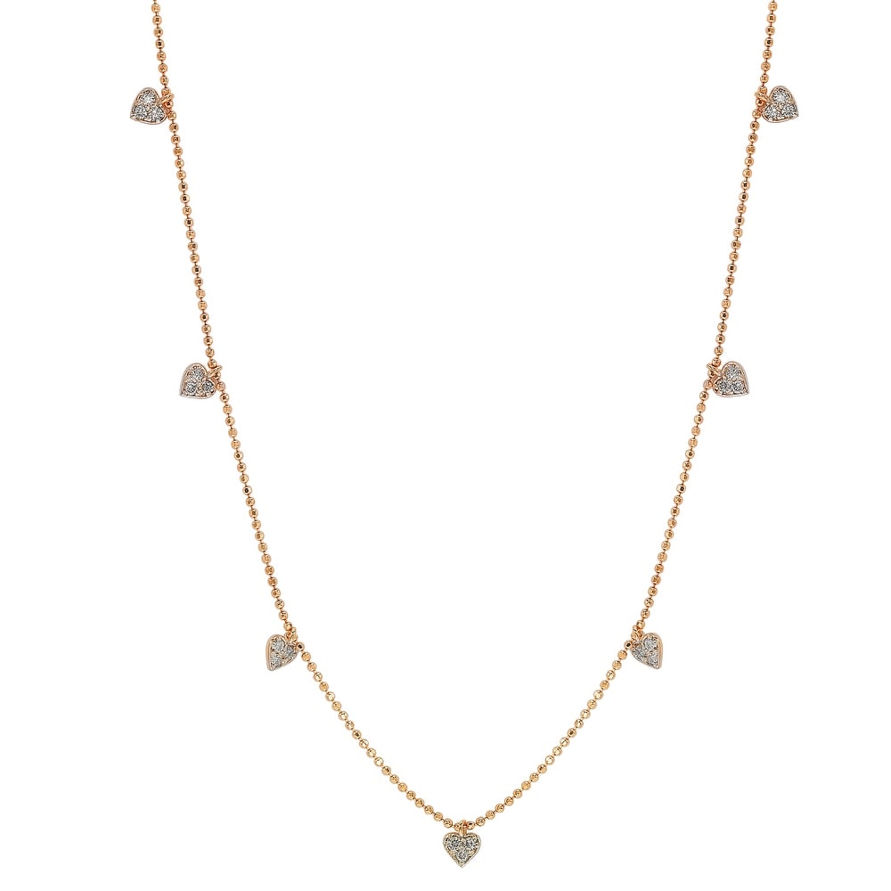 Suzy Levian 14K Rose Gold .30cttw Diamond Heart Station Necklace