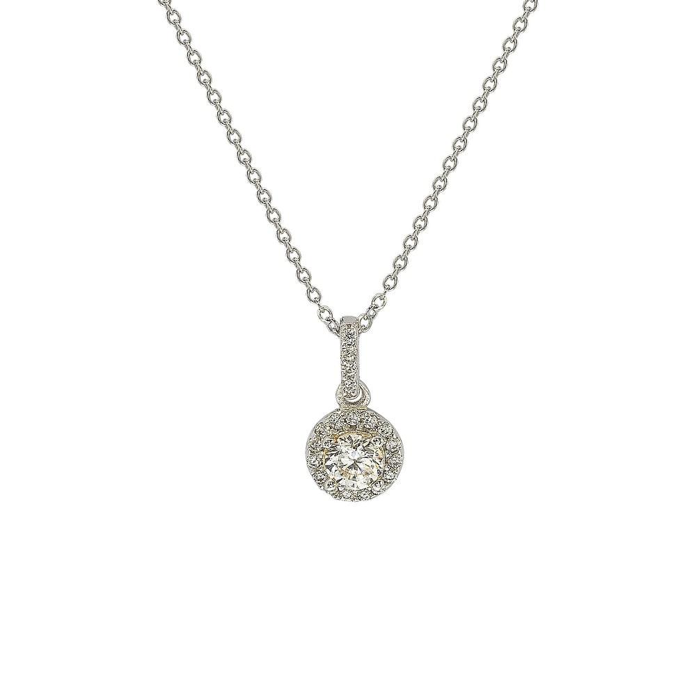 Suzy Levian 14K White Gold .35 cttw Diamond Halo Pendant