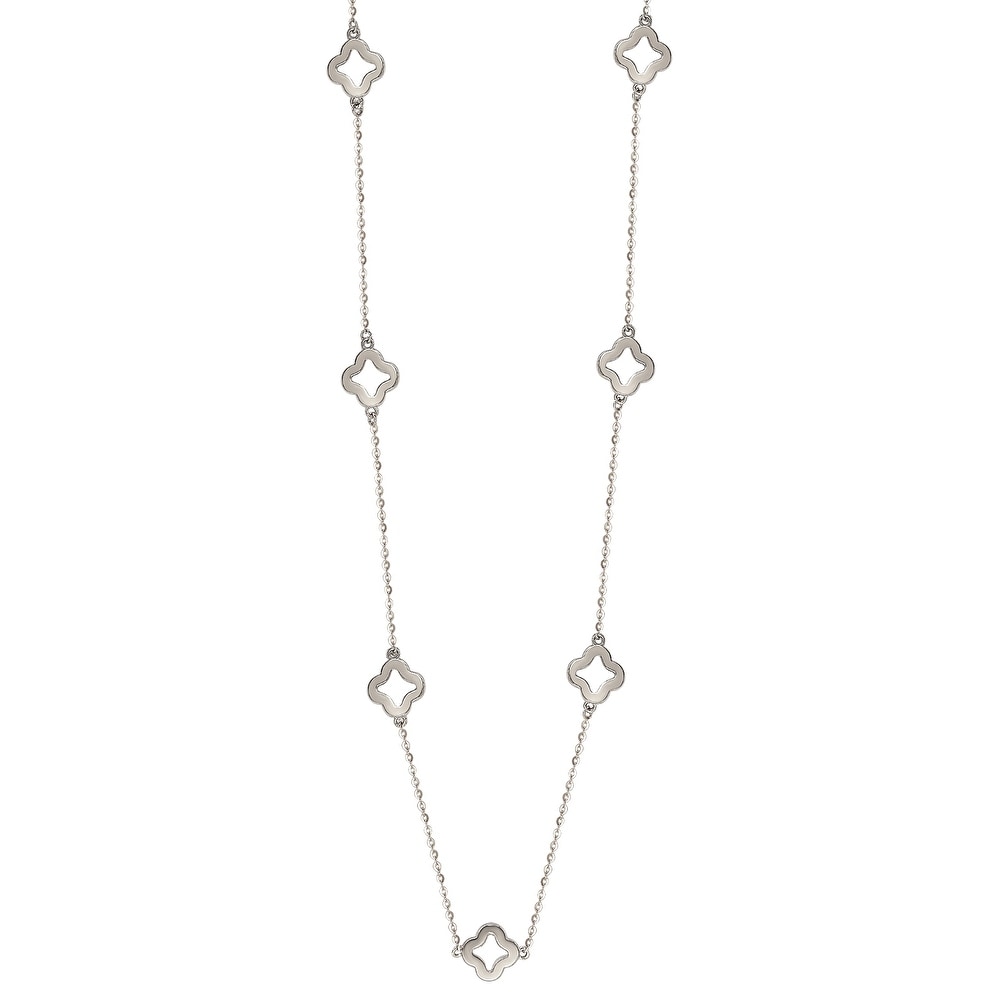 Suzy Levian 14K White Gold .63cttw Diamond Clover By The Yard Necklace
