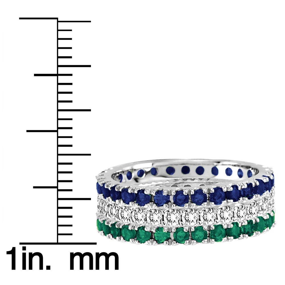 Suzy Levian 14K White Gold Diamond Emerald Sapphire Eternity Band Ring (Set of 3)