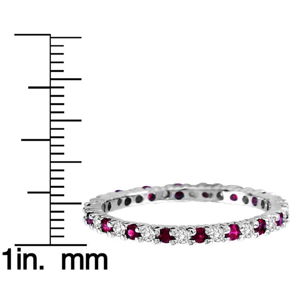 Suzy Levian 14K White Gold Diamond and Ruby Eternity Band Ring