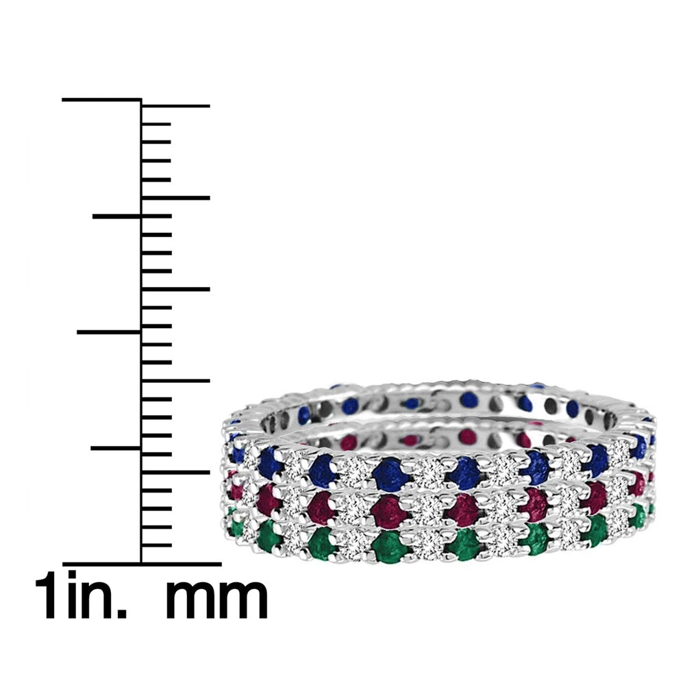 Suzy Levian 14K White Gold Diamond Sapphire Ruby Emerald 3-piece Eternity Band Ring Set