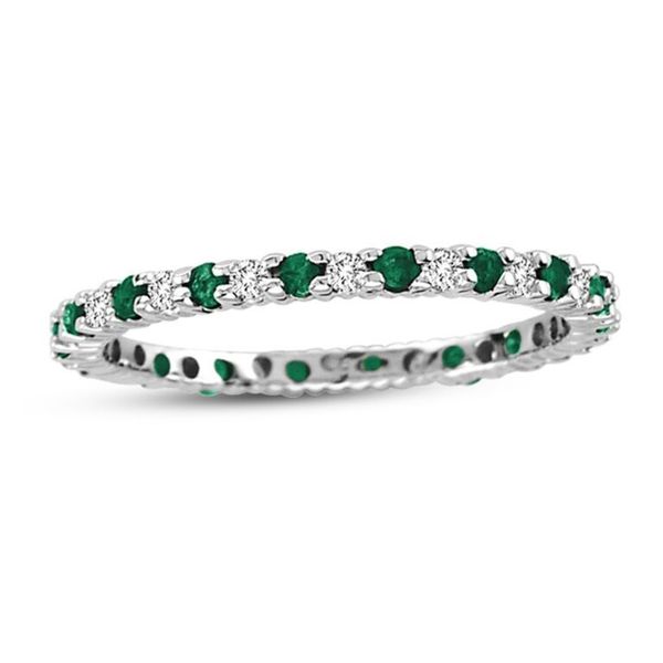 Suzy Levian 14K White Gold Diamond Sapphire Ruby Emerald 3-piece Eternity Band Ring Set