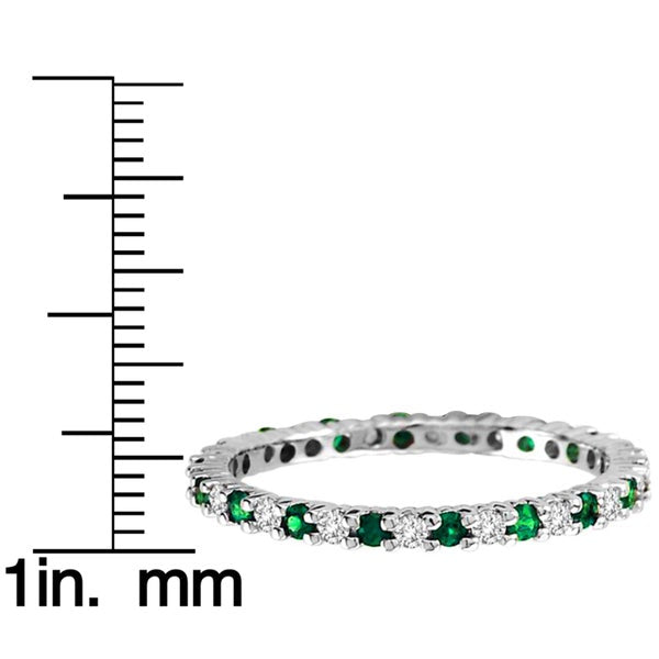 Suzy Levian 14K White Gold Diamond Sapphire Ruby Emerald 3-piece Eternity Band Ring Set