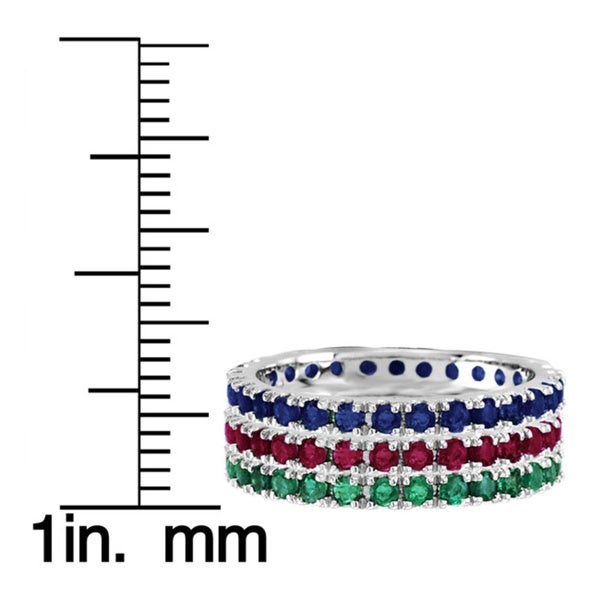 Suzy Levian 14K White Gold Emerald Ruby Sapphire Eternity Band Ring (Set of 3)