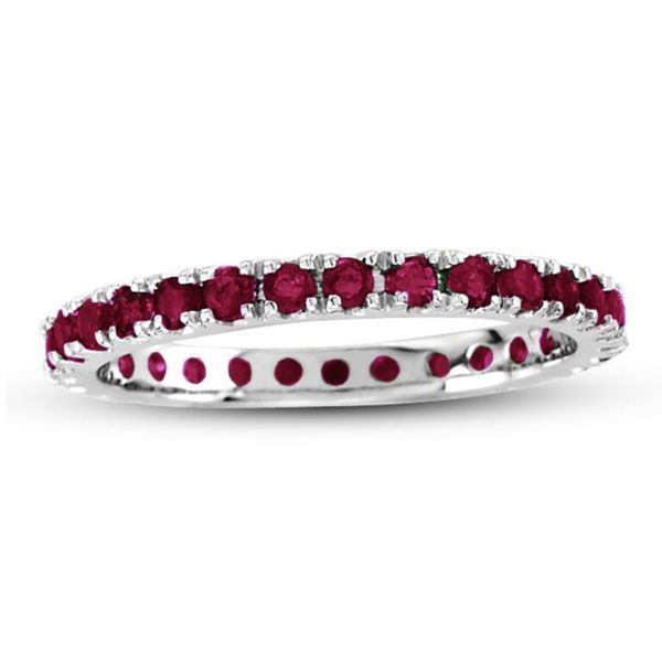 Suzy Levian 14K White Gold Set of 3 Diamond Ruby Sapphire Eternity Band Ring