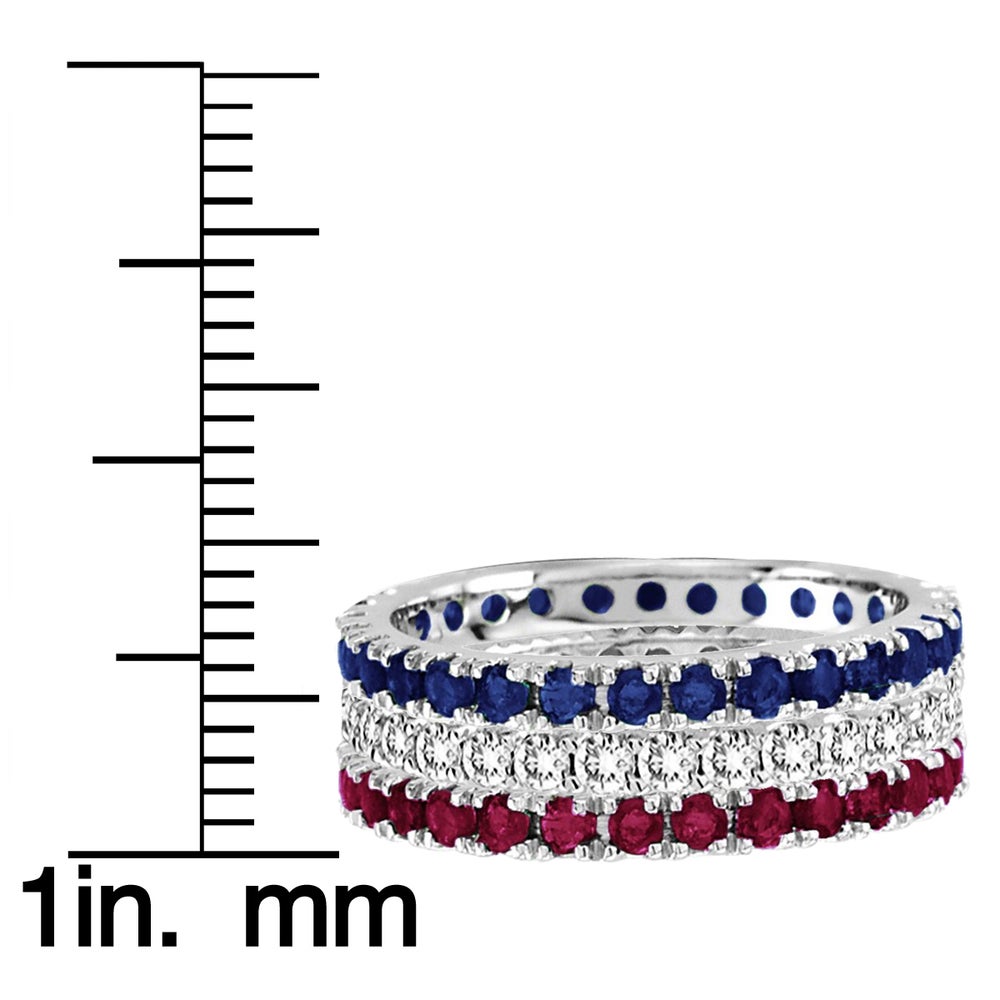 Suzy Levian 14K White Gold Set of 3 Diamond Ruby Sapphire Eternity Band Ring