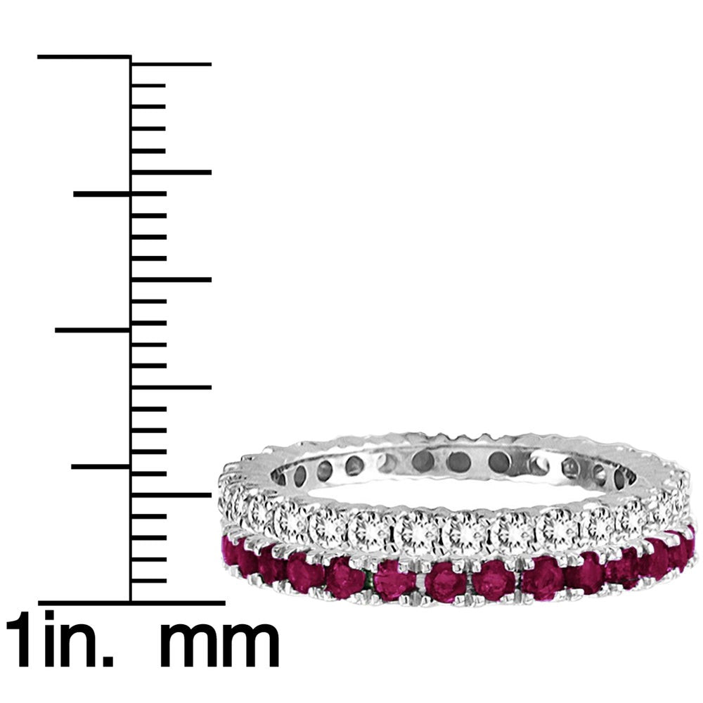 Suzy Levian 14K White Gold Set of 3 Diamond Ruby Sapphire Eternity Band Ring