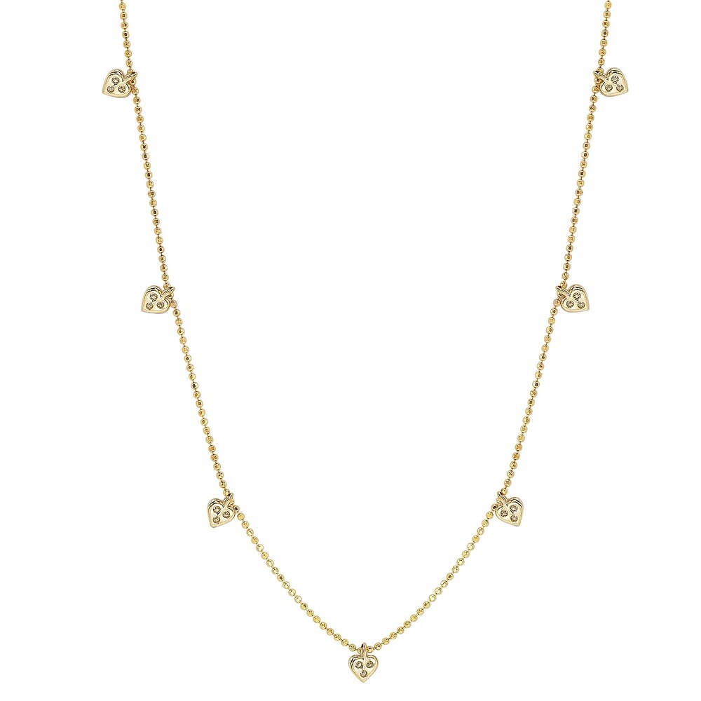 Suzy Levian 14K Yellow Gold .30cttw Diamond Heart Station Necklace