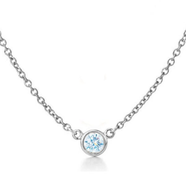 Suzy Levian 14k White Gold 2/5 ct Bezel Diamond Solitaire Station Necklace