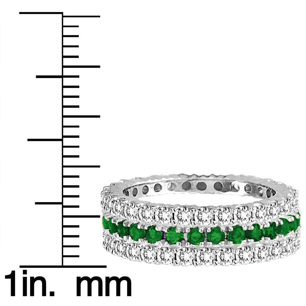 Suzy Levian 14k White Gold Emerald Diamond 3-piece Eternity Band Ring Set