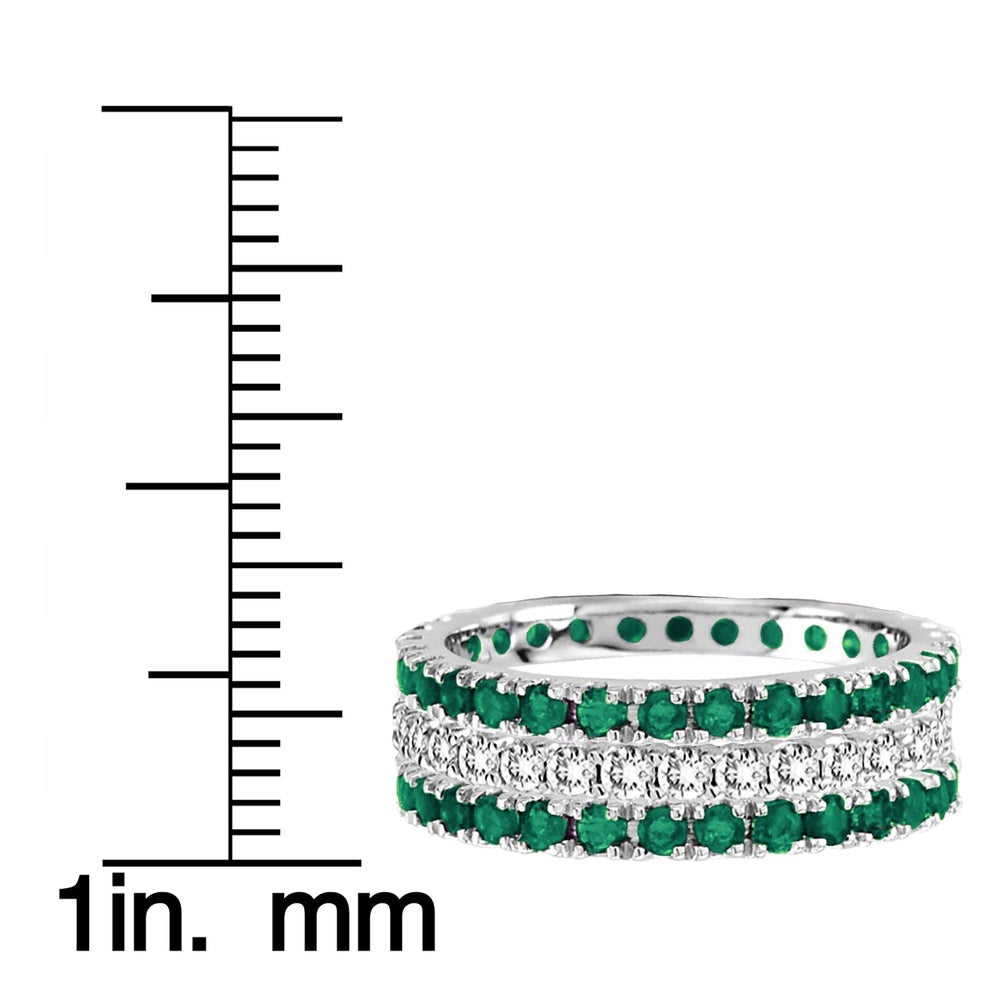 Suzy Levian 14k White Gold Emerald Diamond 3-piece Eternity Band Ring Set
