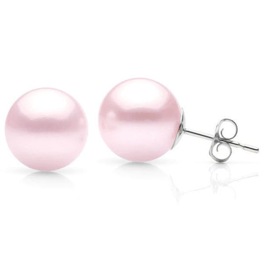 Suzy Levian 14k White Gold Round Pink Freshwater Pearls Stud Earrings - 8 mm