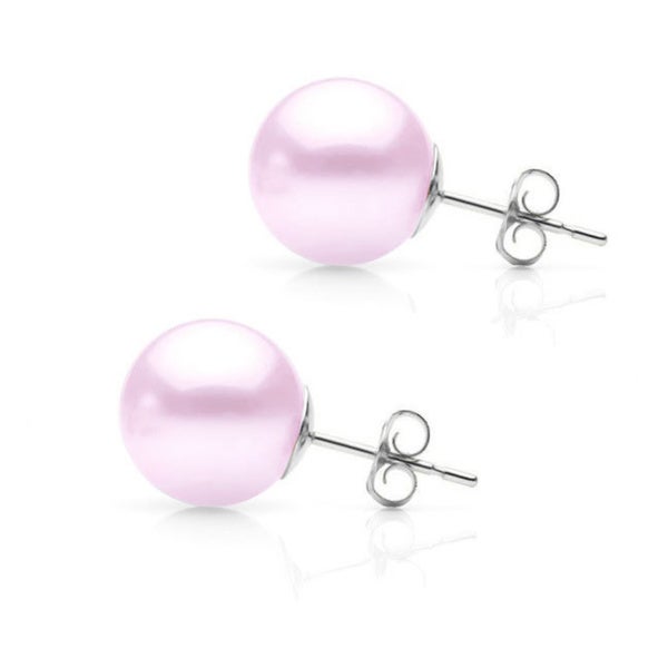 Suzy Levian 14k White Gold Round Purple Freshwater Pearl Stud Earrings - 8 mm