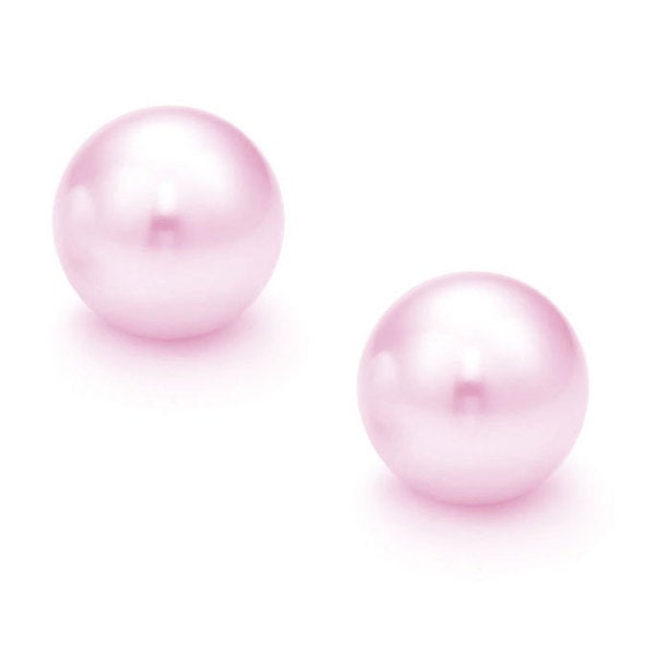 Suzy Levian 14k White Gold Round Purple Freshwater Pearl Stud Earrings - 7 mm