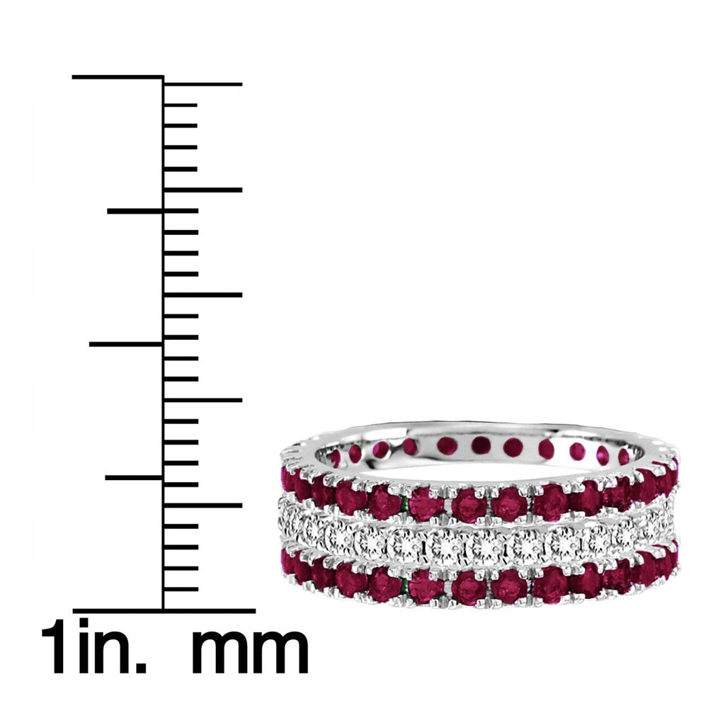 Suzy Levian 14k White Gold Ruby Diamond 3-piece Eternity Band Ring Set