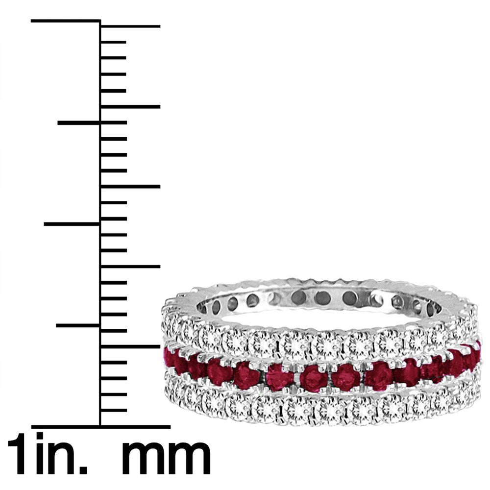 Suzy Levian 14k White Gold Ruby Diamond 3-piece Eternity Band Ring Set
