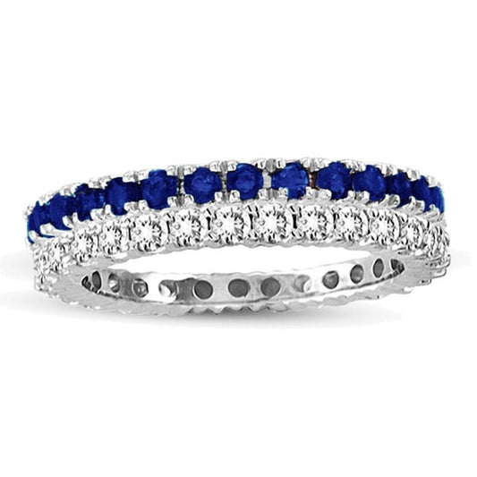 Suzy Levian 14k White Gold Sapphire Diamond 2-piece Eternity Band Ring Set