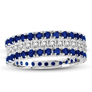 Suzy Levian 14k White Gold Sapphire Diamond 3-piece Eternity Band Ring Set
