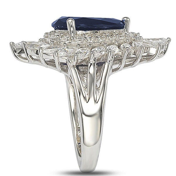 Suzy Levian Sterling Silver Blue & White CZ Diana Ring