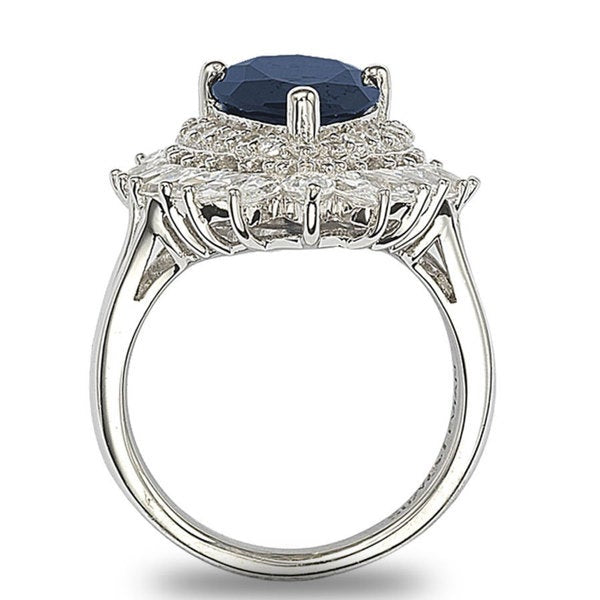 Suzy Levian Sterling Silver Blue & White CZ Diana Ring