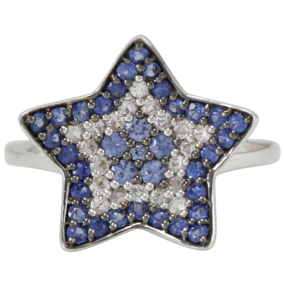 Suzy Levian 1CT Sapphire and Diamond in Sterling Silver and 18K Gold Star Ring